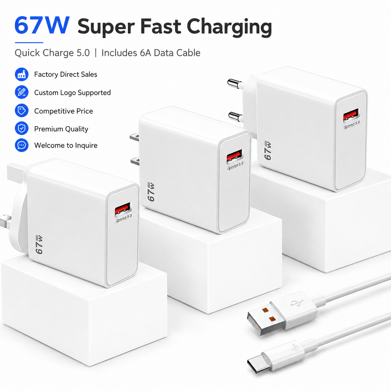 Mobile phone, charger, set charging, 67W, 5v, 5A, European style