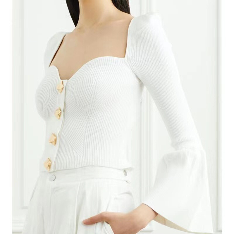Fall/Winter 2022 new horn sleeve white black knitted jacket women + overskirt suit
