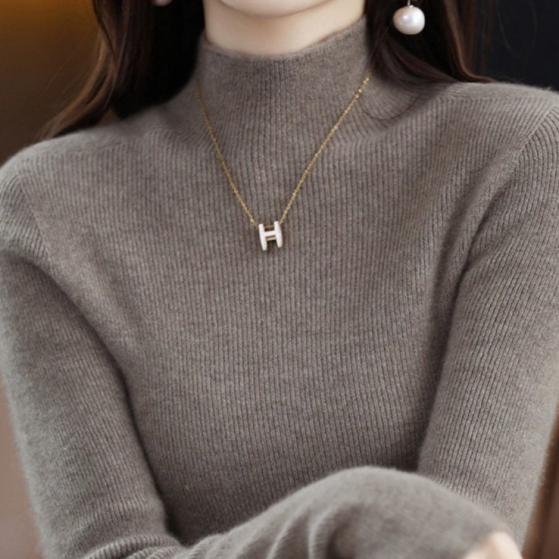 Ordos Cashmere Sweater Women's Autumn and Winter Half Turtle Collar Sweater Slim Wool Bottoming Sweater