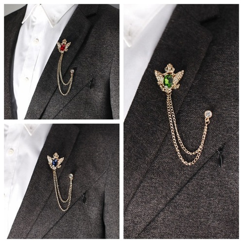 Korean crystal suit brooch with chain tassel corsage, luxurious and elegant eagle wings collar pin, coat collar flower accessories