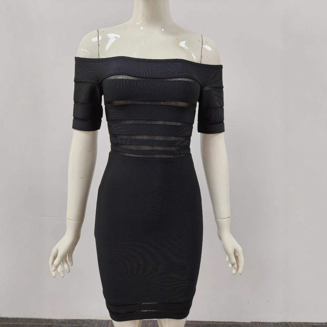 Off-the-shoulder slimming bodycon bandage dress, new sexy waist-cinching style.