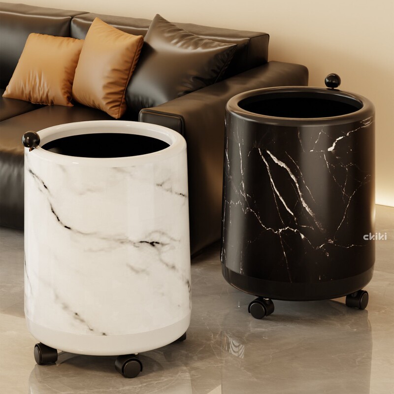 Cross-border pulley trash can for home use, vintage imitation marble, large capacity, high aesthetic value, open-top cleaning bin