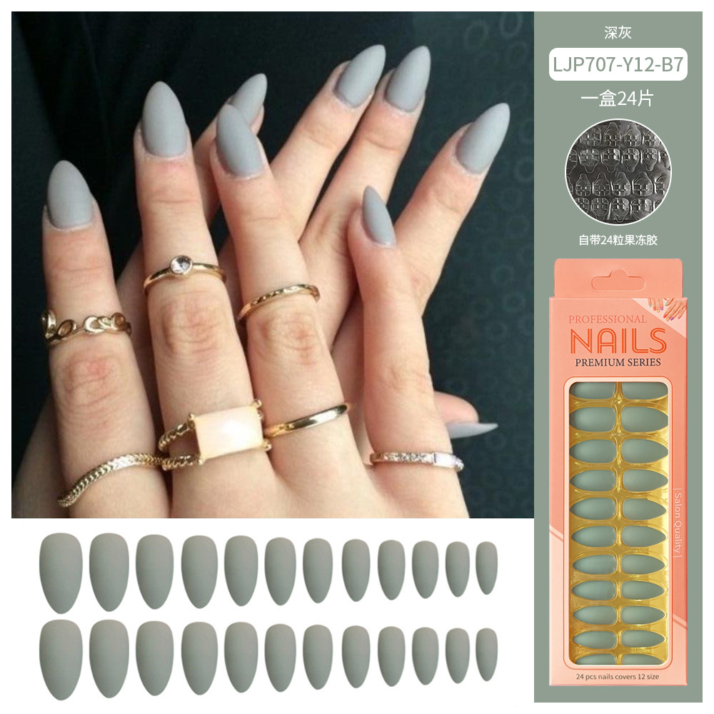 Uñas postizas removibles de color sólido brillante, 24 piezas, puntas de uñas largas en forma de almendra en una caja de papel, uñas de longitud media para decoración de uñas.