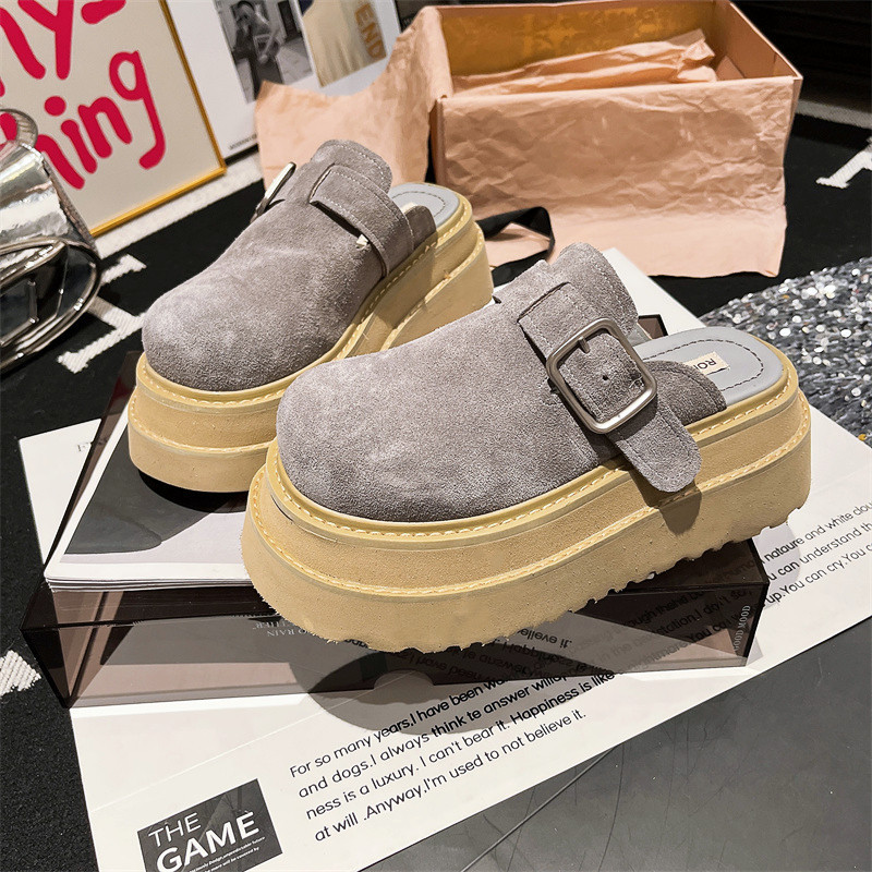 Productos europeos moda cabeza grande hebilla de metal plataforma plataforma cabeza media pantuflas cabeza pequeña 6cm zapatos de mujer zapatos de soporte