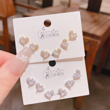 2025新品爱心锆石气质三对装耳钉 银针高级感6件套装耳钉