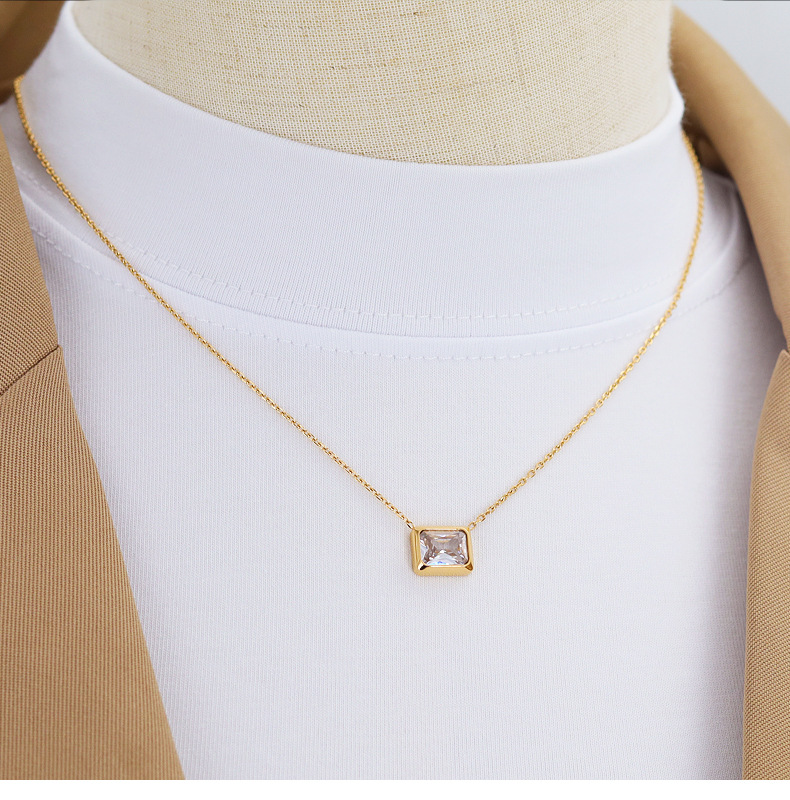 French Style Geometric Titanium Steel Zircon Pendant Necklace 1 Piece