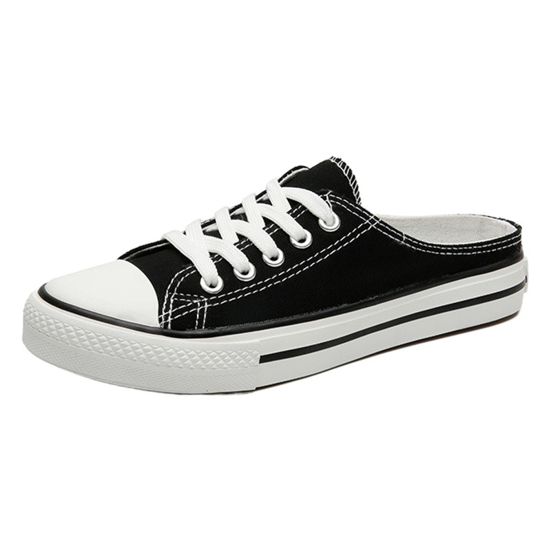 Ins verano medias zapatillas zapatos blancos mujer estilo coreano estudiante sin tacón mocasines sin cordones zapatos de lona planos del todo fósforo image 1