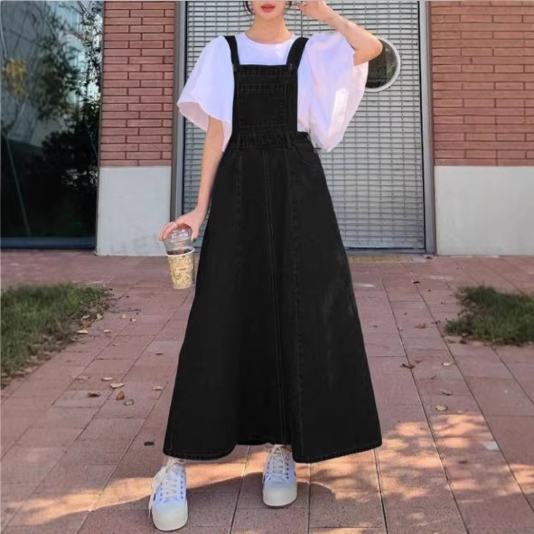 Tc010169 Dress for Petite Figures, Versatile Mid-Length Strap Dress, New Summer Denim Suspender Dress
