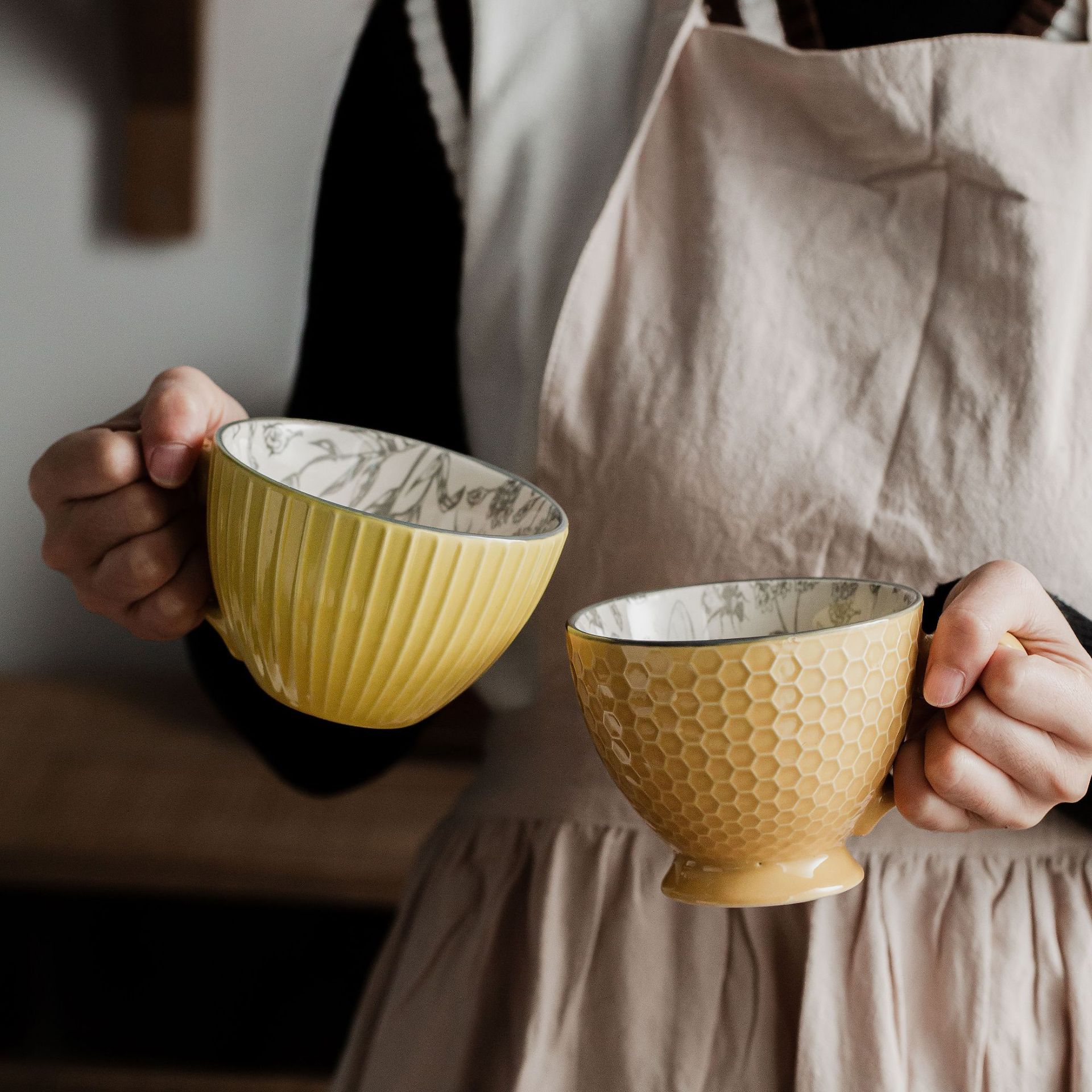 Taza de desayuno de cerámica en relieve, taza de nicho, taza de café de gran capacidad, taza de avena, taza de agua doméstica