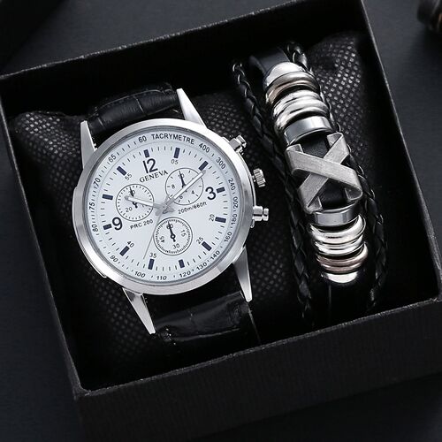 wrist watch men 3pcs Blue light glass men's watch fashion business gift set
