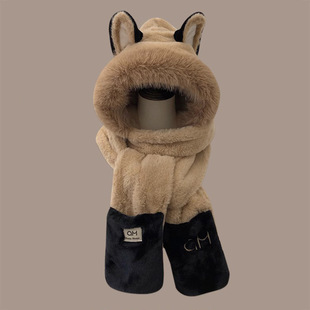 High-End Fox Ears Warm Hat, Scarf and Gloves Three-Piece Set, Cute Plush Warm Ear Protection Hat and Scarf