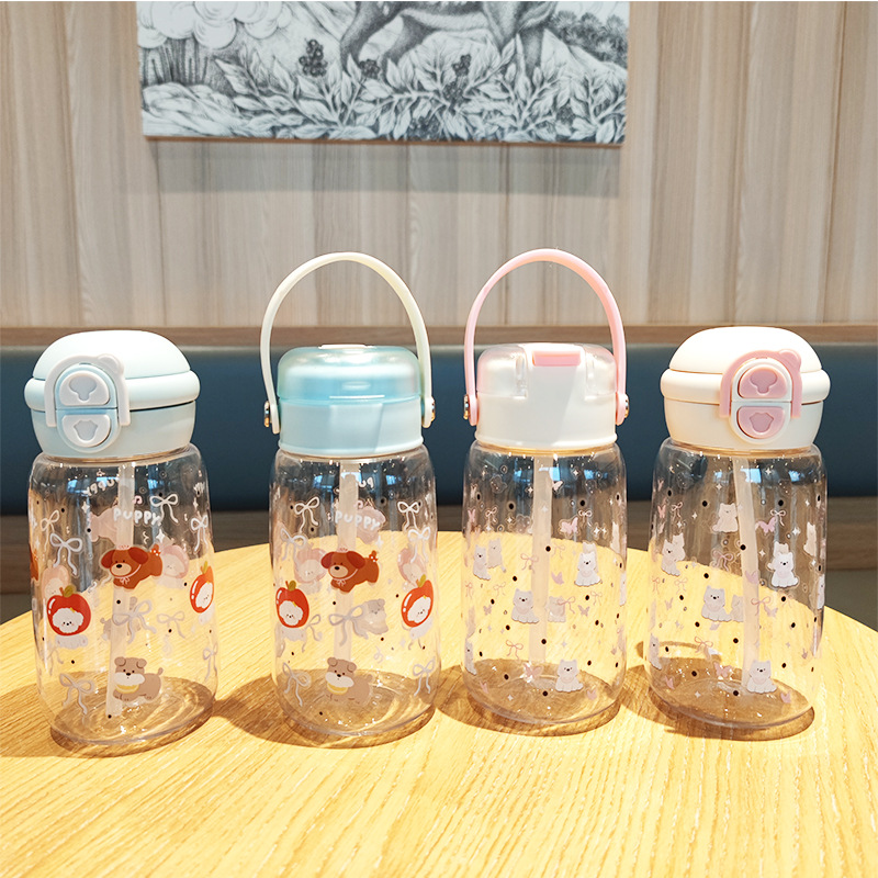 Bebidas dobles de alto valor, simples, compactas y lindas, macetas portátiles para estudiantes masculinos y femeninos, pajitas portátiles, vasos de agua de plástico