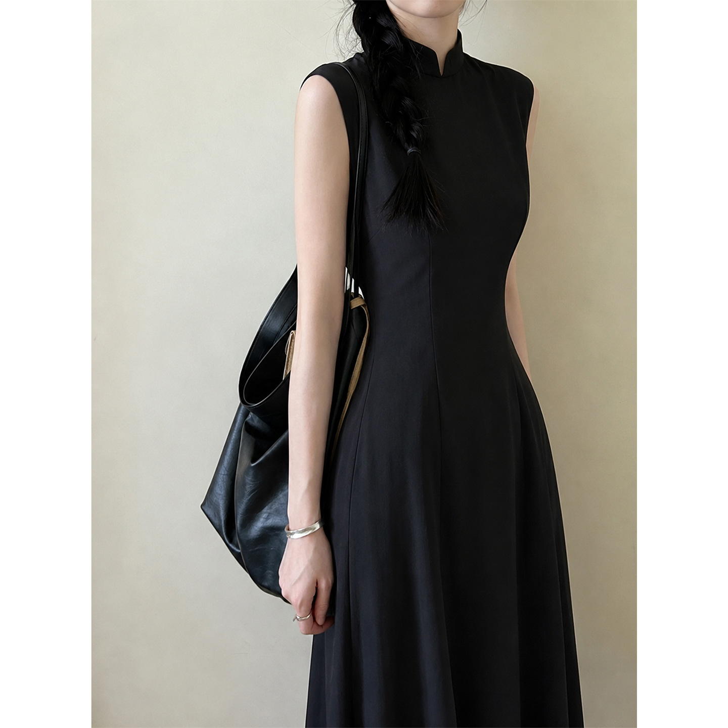 Luoshibo "Black Pearl" New Chinese Style Retro Modified Black A-line Cheongsam Women's Daily Slimming Dress