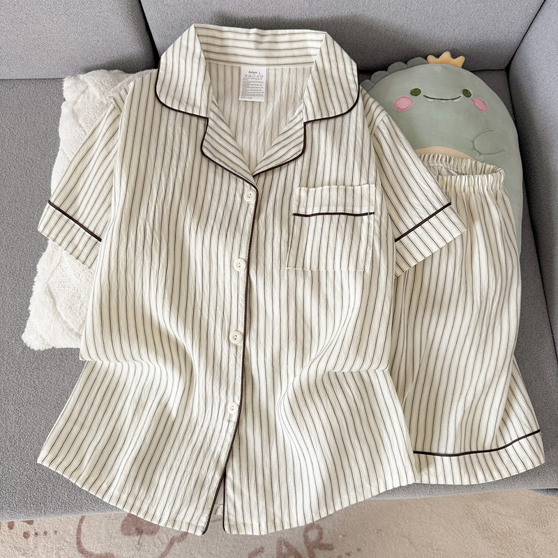 Wholesale Factory Summer Short-Sleeve Cloud Cotton Pajamas for Women, Comfortable Internet Celebrity Hot-Selling Shorts, Can Be Worn Outside, Home Wear Set