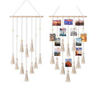 Cross-border Photo clip woven cotton rope wooden stick decorative storage tapestry home hanging photo hanger wall hanging tapestry