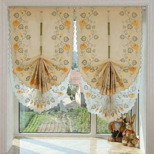 Y*H Simple Installation-Free American Pastoral Fresh Kitchen Bathroom Partition Roman Curtain Pull-Up Curtain Half Curtain Fan-Shaped