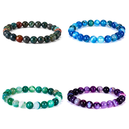 Cross-border best-selling fashion colorful stone bracelet, personalized and versatile purple striped agate beads beaded bracelet for women