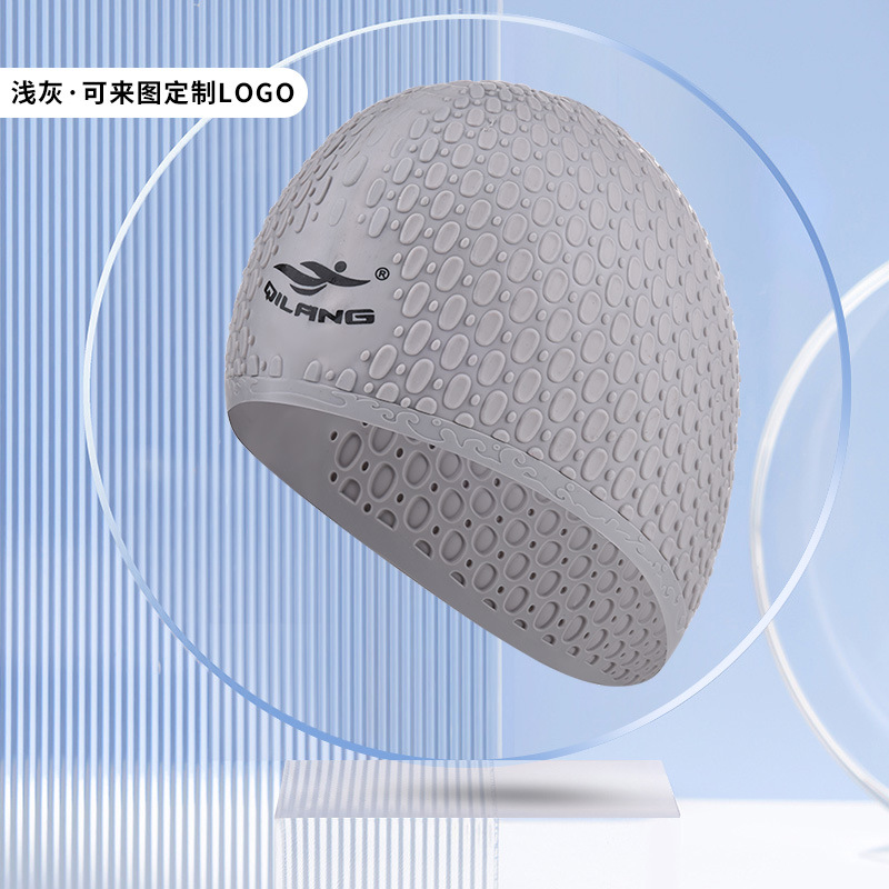 Sombrero de baño de silicona para adultos y hombres, gotas de agua, grano protector de orejas, logotipo personalizado sombrero de baño al por mayor