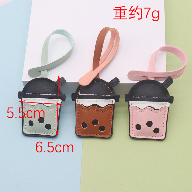 DIY ジュエリーバッグペンダントアクセサリー PU レザー立体両面マルチカラーミルクティーカップアクセサリー半完成キーホルダー|undefined