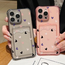 适用苹果17 PRO满屏彩色小爱心手机壳萍果16彩绘爱心插卡手机壳