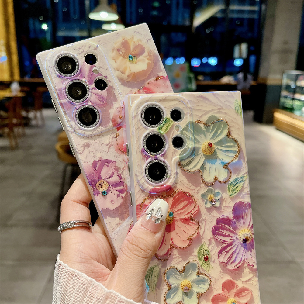 Blaulicht Strass Blumen Handyhülle Für Samsung S25 Ultra_voghion.com