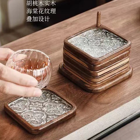 Begonia flor taza almohadilla accesorios de té decoración de mesa de té madera sólida aislamiento térmico almohadilla de té soporte de taza resistente a quemaduras