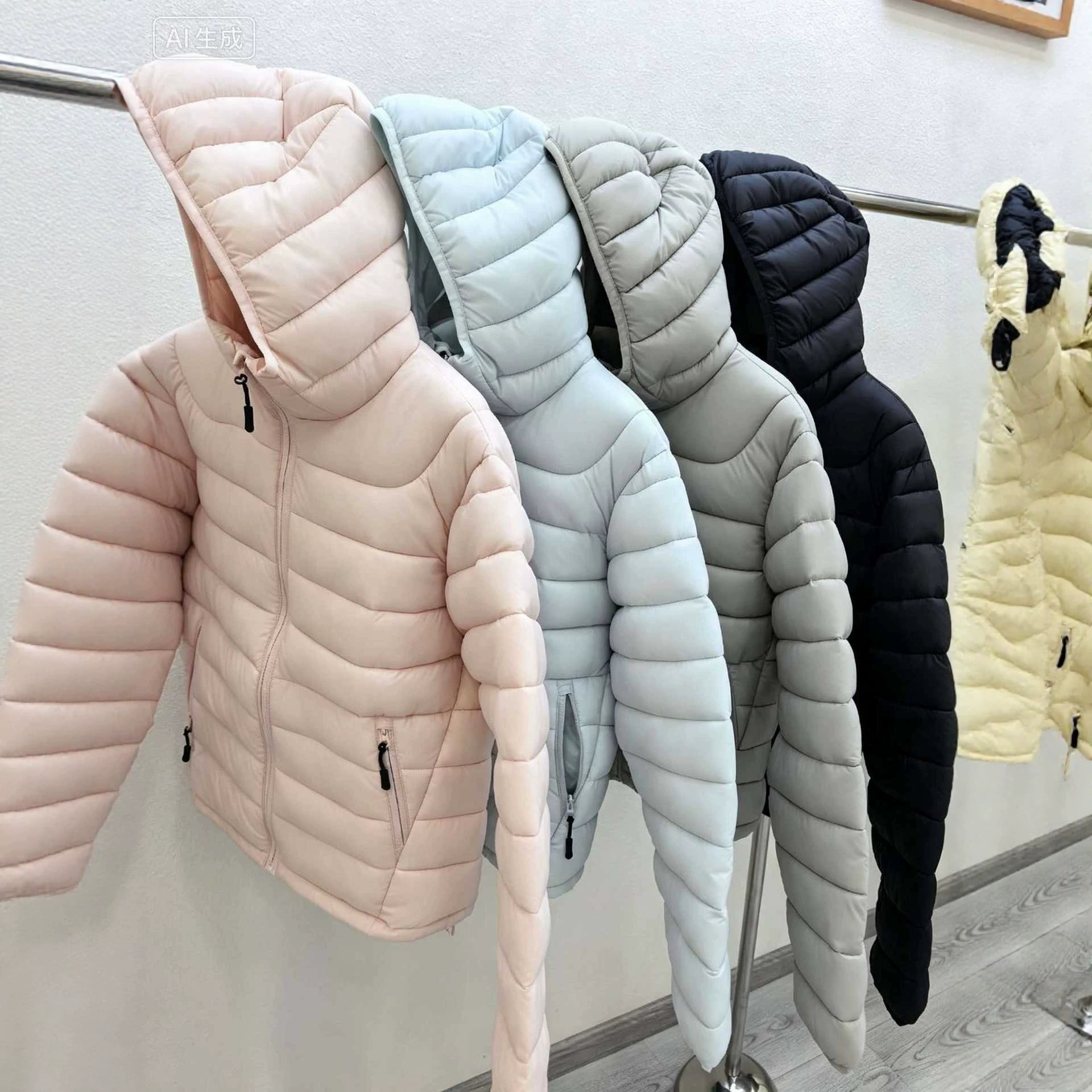 跨境爆款排骨棉服女短款2026秋冬新款韩版纯色简约轻薄连帽棉衣潮