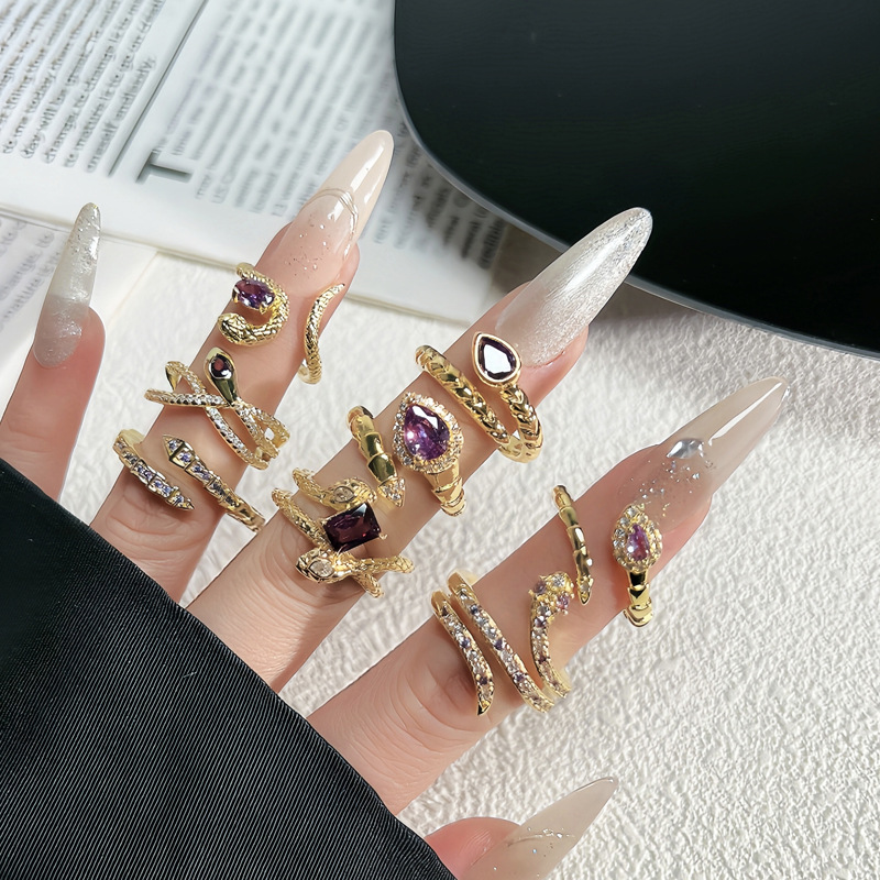 6g Weight Zircon Inlay Material Open Rings Classification Adjustable Ring Size 1 Piece Quantity Daily Occasion Copper Material Snake Pattern All Seasons Season Women's Gender Inlay Design IG Style Style Wholesale Jewelry IG Style Snake Copper Zircon Inlay Open Rings 4
