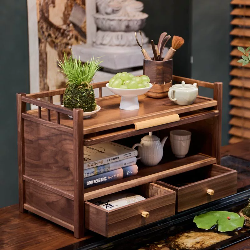 Оптовая продажа, чайный набор из черного ореха в Северной Америке, двухслойная старинная стойка с ящиком, китайский чайный набор из цельного дерева фиолетового песка