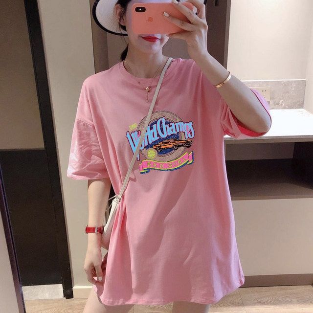 Maternity clothes summer women's mid-length pink white T-shirt plus size loose short sleeve cotton half sleeve top T-shirt women Maternity clothes summer women's mid-length pink white T-shirt plus size loose short sleeve cotton half sleeve top T-shirt women