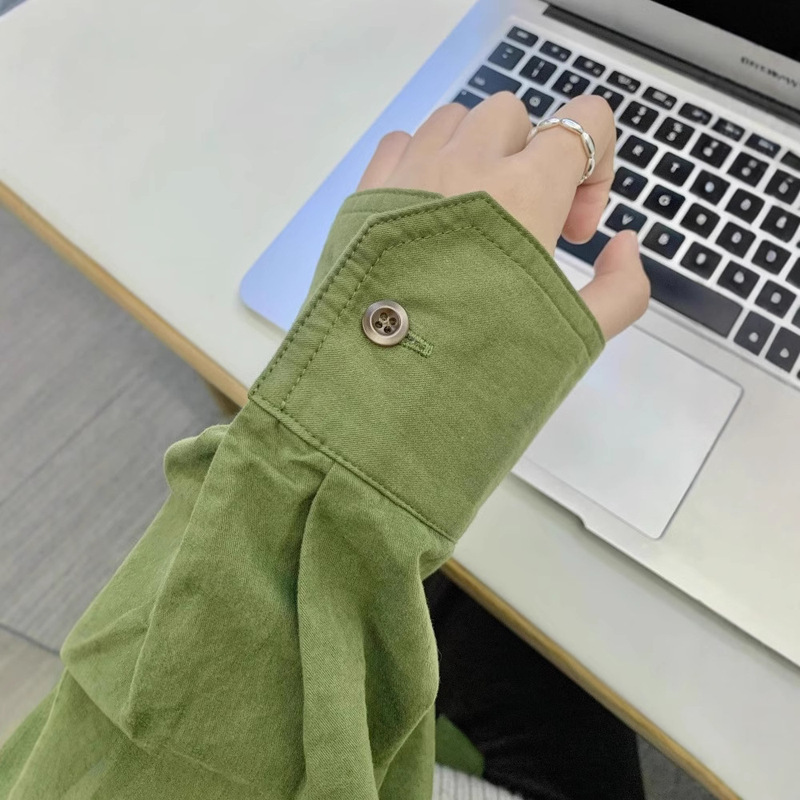 2025 Spring New Korean Loose Slimming All-match Green Shirt Jacket Women's Design Sense Shirt Long Sleeve Top