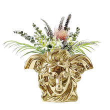 美豹现代轻奢金色电镀陶瓷花瓶复古摆件欧玄关客厅花器家居装饰品