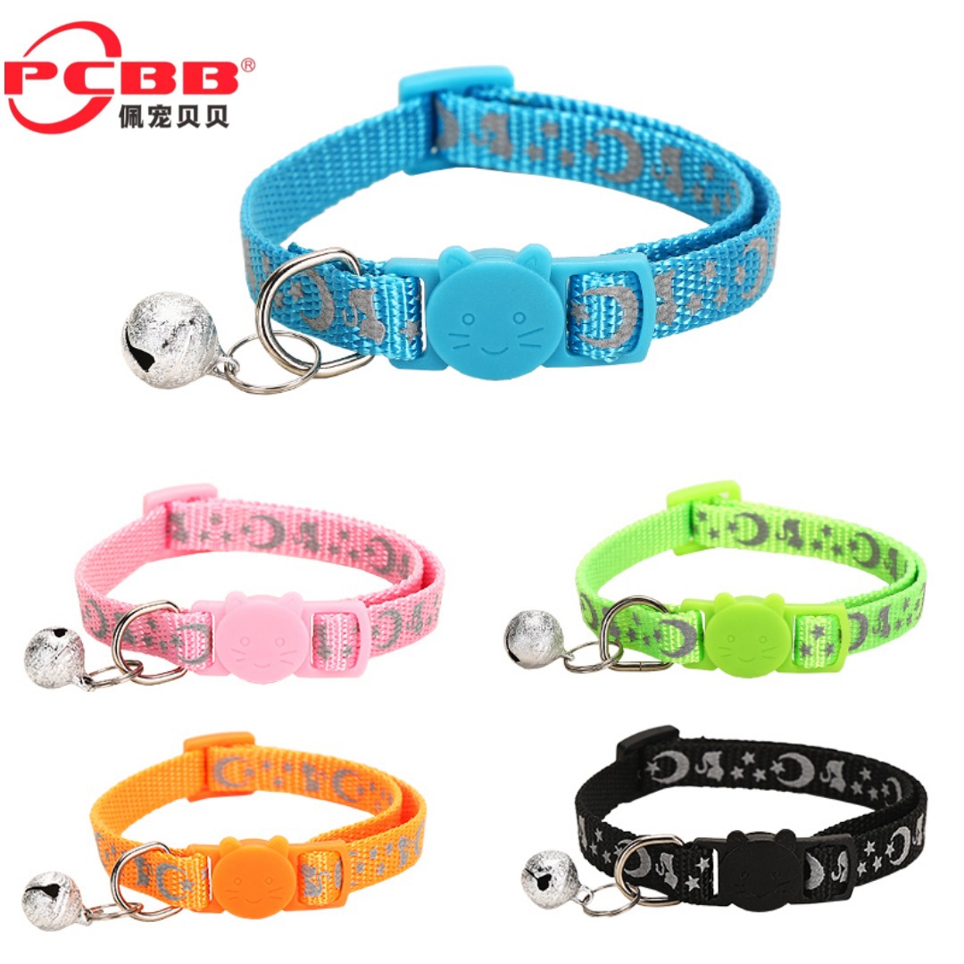 Nuevo collar de luna de estrella reflectante, collar de gato, collar de perro pequeño y medio, collar de nylon de estrella reflectante, collar de luna, explosión