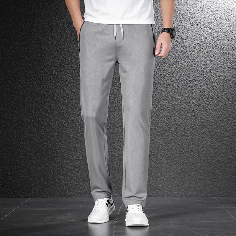 2025 Summer Thin Youth Men's Sports Pants Straight Leg Loose No-Iron Stretch Drape Breathable Ice Silk Casual Pants