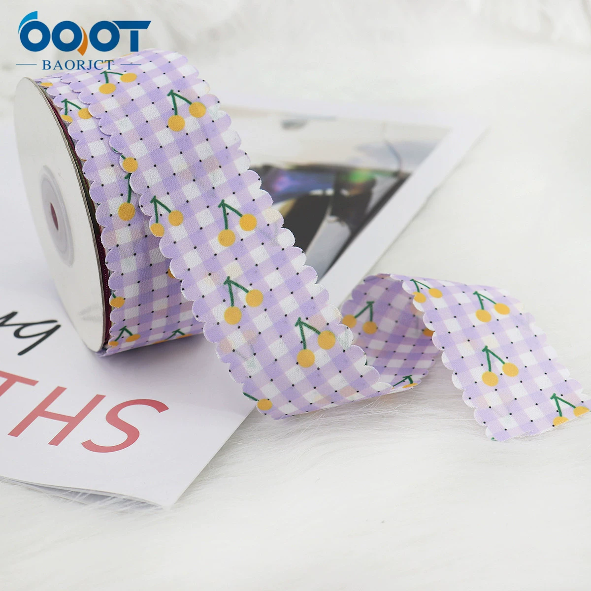 Horizontal vertical spotted spotted cherry printed webbing DIY bow hair