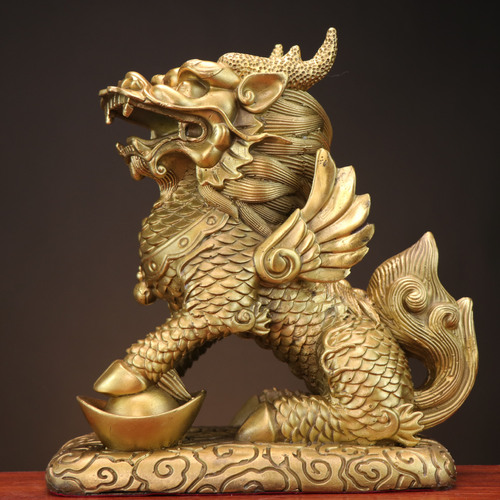 Yang Tong Ji Metal Craft Gift Home Office Decoration Wealth and Fortune Qilin Sitting Qilin Copper Qilin