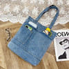 Denim one-shoulder bag for leisure, handheld shopping bag, wholesale, Korean style