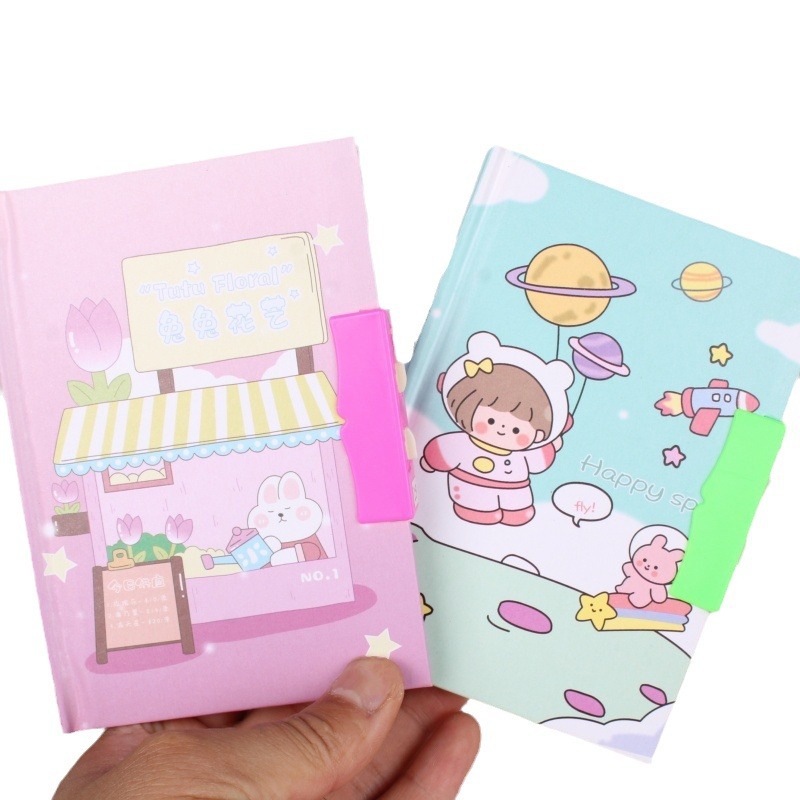 Libro de contraseña de 72K de alto aspecto Libro de diario portátil para estudiantes de escuela primaria con bolsillo con cerradura Regalo de regalo de premio de vacaciones para niños