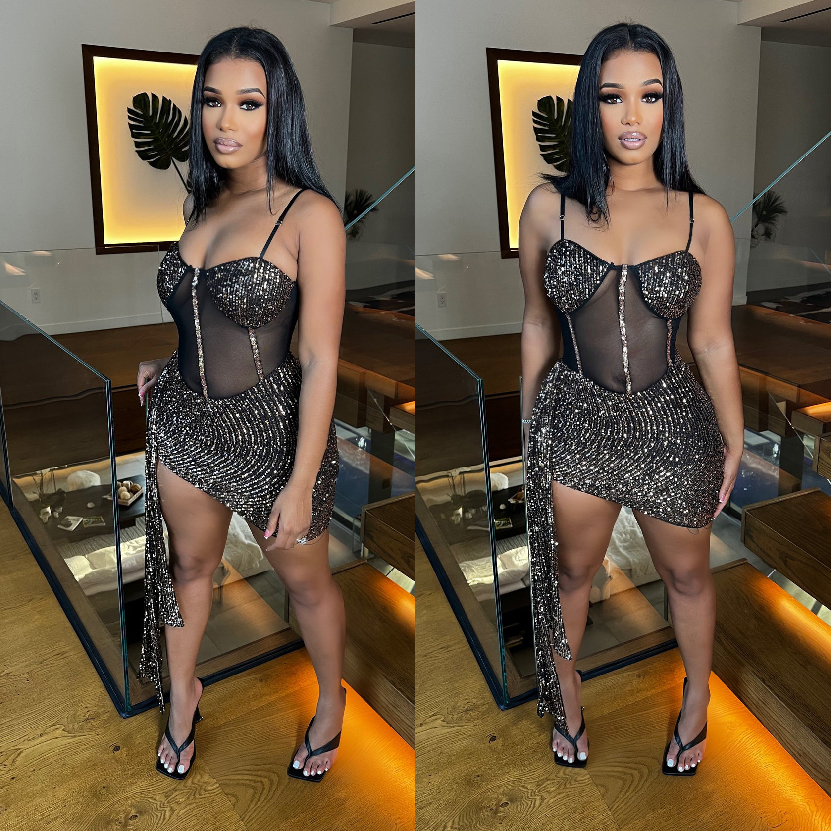 Women's Clothing summer sequined mesh dress nightclub sexy short skirt dress_voghion.com