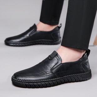 2025 New Men's Casual Leather Shoes, Summer Versatile Soft Leather Soft-Soled Beanie Shoes, Lazy Slip-On Shoes, Versatile Loafers