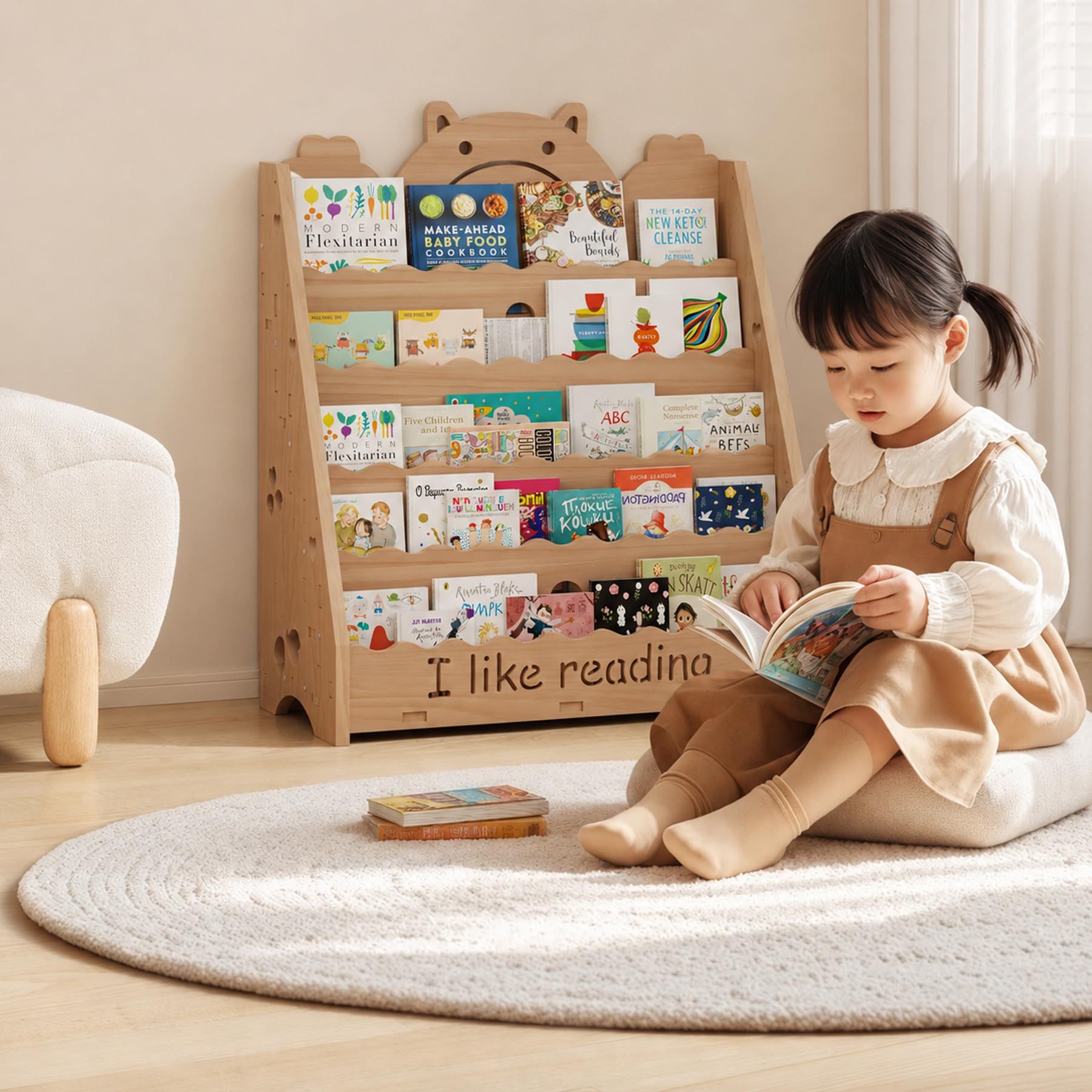 Grenzüberschreitender massiver Holzregal-Ablageregal Kindergarten-Spielzeugschrank Spielzeugaufbewahrungsregal Montessori-Kinderregal Bilderbuchregal