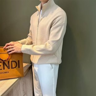 Light Luxury Stand Collar Knitted Cardigan Jacket Men's Spring & Fall New Simple Zipper Pure Color Long-Sleeved Sweater Men's Top