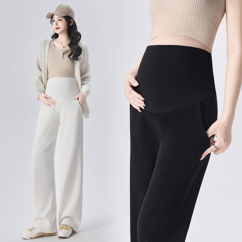 Maternity wide-leg pants for spring and autumn, loose, fashionable, casual, plus-size, straight-leg, comfortable pants that don't constrict the belly, suitable for autumn and winter