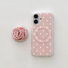 極簡風小衆流行ピンク波点磁気吸引薔薇スタンドリンゴ16/15/14携帯ケース新型13