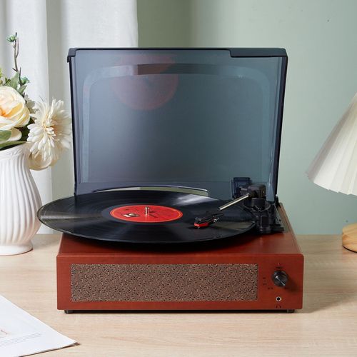 Amazon Classic Retro Record Player Living Room Stereo Bluetooth Speaker with Cover Dustproof Vinyl Record Machine