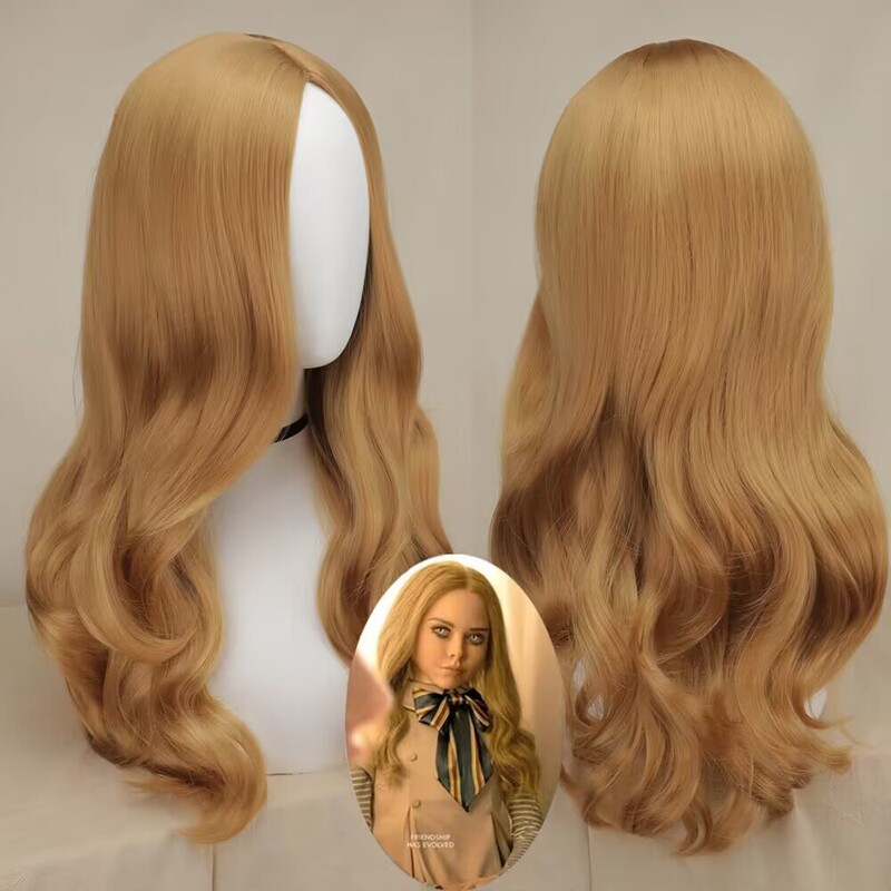 American Tv Series M3Gan/Megan Cosplay Wig Megan Wig, Long Curly Hair with Middle Parting, Light Brown Curly Hair