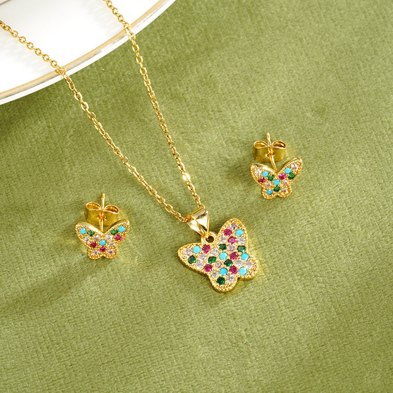 Collar de mariposa de oro de arena vietnamita lleno de pendientes de diamantes moda diseño de todo fósforo ligero lujo durante mucho tiempo conjunto de joyas que no se desvanece