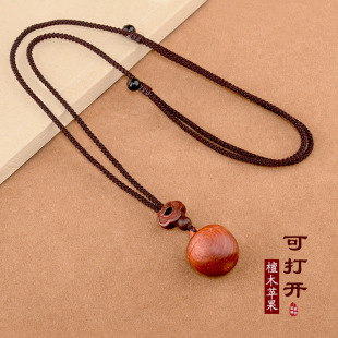 Vintage Sandalwood Apple Necklace Women's Long Wooden Accessories Sweater Chain Men's Ethnic Style Jewelry Openable Pendant