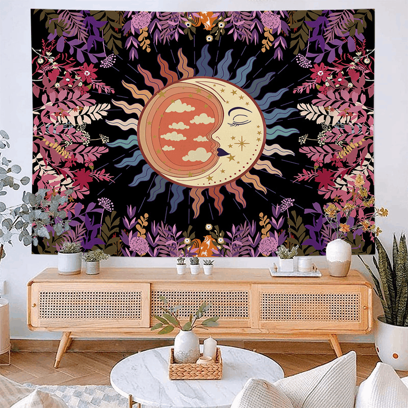 Bunter floraler Wandteppich, Wandbehang für Zuhause, übergroßer Hintergrund, Ins-Nachttisch, Schlafzimmer_voghion.com