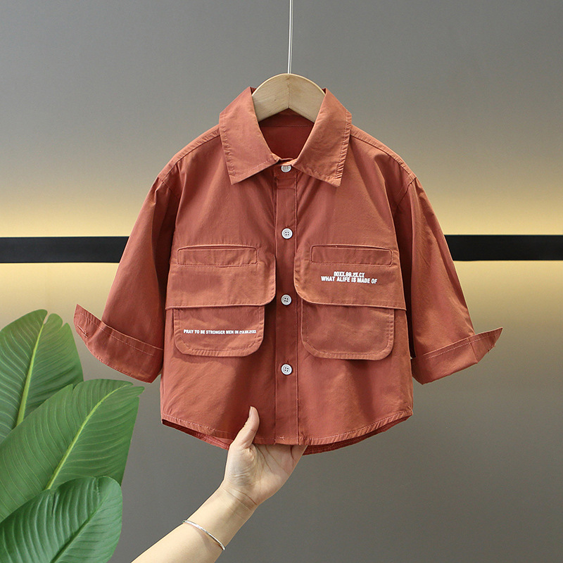 7771 camisas para niños 2025 primavera y otoño nuevo estilo coreano chaqueta delgada para niños camisa estilo occidental ropa de primavera guapa